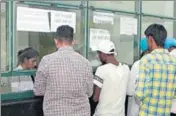  ?? SANJEEV KUMAR/HT ?? Addicts taking medicines at drug deaddictio­n centre at the Bathinda civil hospital on Saturday.