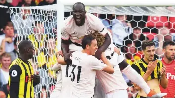  ?? AFP ?? Manchester United’s Romelu Lukaku celebrates the team’s second goal against Watford at Vicarage Road Stadium in Watford on Saturday.