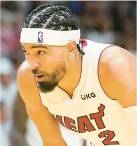  ?? MARTA LAVANDIER/AP ?? Heat guard Gabe Vincent again is being asked to step up during the NBA playoffs, with Kyle Lowry sidelined against the Celtics.