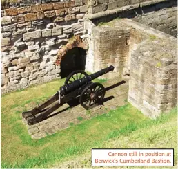  ??  ?? Cannon still in position at Berwick’s Cumberland Bastion.