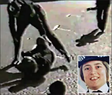  ??  ?? Shocking: The video of an officer racing to the aid of PC Fletcher, inset, after she was shot