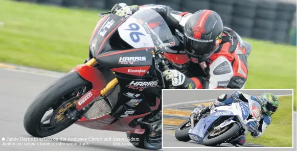  ?? NEIL LAMBERT ?? Jamie Harris in action on the Anglesey Circuit and (inset) Adam Jenkinson takes a bend on the same track
