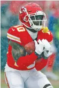 ?? AP PHOTO/CHARLIE NEIBERGALL ?? Kansas City wide receiver Tyreek Hill warms up before the Chiefs’ playoff game against the Indianapol­is Colts last season.