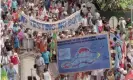  ??  ?? Anti-nuclear protesters march in the capital of Tahiti in French Polynesia in September 1995 to denounce the French nuclear testing in Mururoa atoll. Photograph: Romeo Gacad/AFP