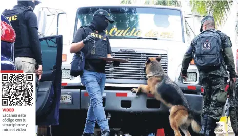  ??  ?? REQUISA. Los agentes de la Atic inspeccion­aron los carros con perros antidrogas del escuadrón canino de la Policía Militar. En la oficina del negocio hallaron 360,000 dólares en un saco de mezcal.