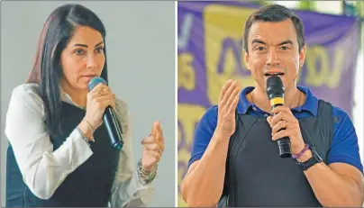  ?? AFP ?? CONTRASTE. Luisa González sería la primera mujer presidenta y Rafael Noboa el más joven.