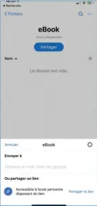  ??  ??     Vous partagez des dossiers Dropbox avec les personnes de votre choix en envoyant un lien pointant vers le dossier ou en indiquant les adresses mail des personnes avec qui vous souhaitez partager votre dossier.