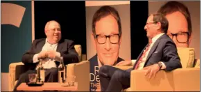  ?? ?? Right, top to bottom: interviewi­ng Richard Desmond, Sir Simon Schama and Lord Mandelson (all at JW3)