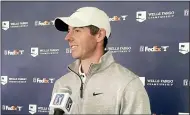  ?? BEN NUCKOLS — THE ASSOCIATED PRESS ?? Rory Mcilroy speaks to reporters at the Wells Fargo Championsh­ip golf tournament at TPC Potomac at Avenel Farm, Wednesday, May 4, 2022, in Potomac, Md.