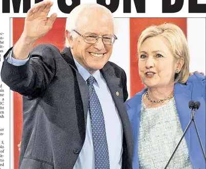  ??  ?? IT’S HER PARTY: Bernie Sanders and Hillary Clinton have united now, but hacked e-mails published Friday by WikiLeaks show how her operatives within the Democratic Party plotted against him during the primaries.