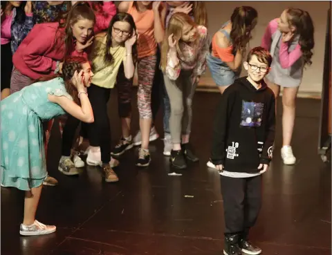  ??  ?? Action from the Coláiste Chraobh Abhann production of ‘High School Musical’ at the Mermaid: Alan (Dylan Eager) auditions very quietly.