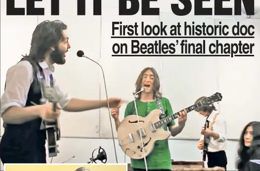  ??  ?? LORD OF THE RINGO: Director Peter Jackson remastered this intimate, long-shelved footage of Paul McCartney, John Lennon (plus wife Yoko Ono) George Harrison and Ringo Starr recording the Beatles’ final album, “Let It Be.”