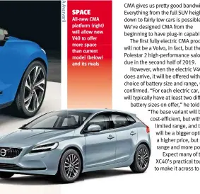  ??  ?? SPACE All-new CMA platform (right) will allow new V40 to offer more space than current model (below) and its rivals