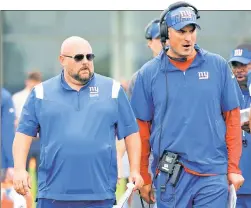  ?? Robert Sabo ?? TRUTH OR FRICTION: It appears scuttlebut­t that there was tension between Giants head coach Brian Daboll and offensive coordinato­r Mike Kafka was overblown.