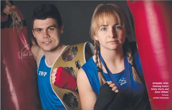  ?? Picture: GLENN FERGUSON ?? DYNAMIC DUO: Geelong boxers Kristy Harris and Jaxon Wilson.