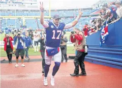  ?? ?? KEY MAN: Bills quarterbac­k Josh Allen celebrates his team’s win over Houston.