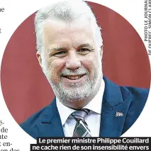  ??  ?? Le premier ministre Philippe Couillard ne cache rien de son insensibil­ité envers la défense et la promotion de la langue, la culture et l’identité québécoise.