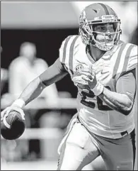  ?? AP/The Oxford (Miss.) Eagle/BRUCE NEWMAN ?? Shea Patterson is Mississipp­i’s starting quarterbac­k entering the 2017 season. Patterson, a sophomore, took over for the injured Chad Kelly in November for the final three games for the Rebels. Ole Miss held its spring game Saturday in Oxford, Miss.,...