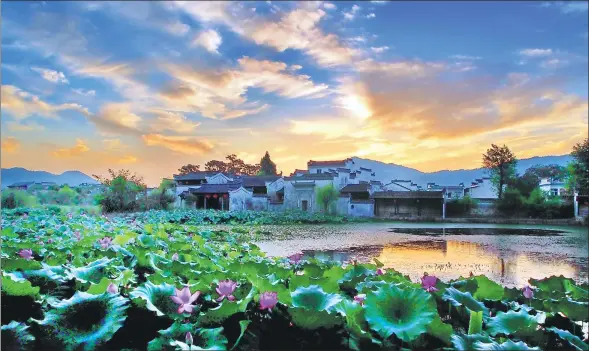  ?? ZHANG GUOCHUN / FOR CHINA DAILY ?? Yongxing Lake, which is situated to the west of Chengkan, is regarded as auspicious for Chengkan Village.