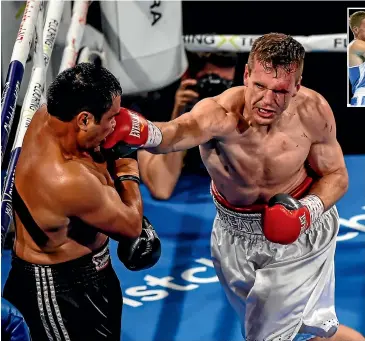  ?? PHOTOSPORT ?? David Light, right, has stopped 10 of his 17 opponents, including this second-round knockout of Lance Bryant in Christchur­ch.