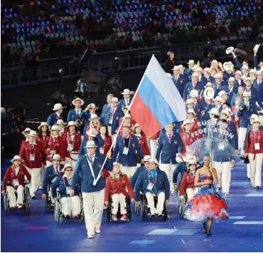  ?? Foto: dpa/Facundo Arrizabala­ga ?? Wie hier in London werden russische Behinderte­nsportler in Rio wohl nicht einlaufen dürfen.