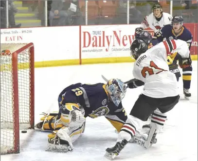  ?? TC MEDIA phOTO ?? Bearcats captain Kyle Tibbo assisted on this power-play goal by Zach Moody. Tibbo had two goals and an assist in the Bearcats series-clinching win against the Yarmouth Mariners Saturday night.