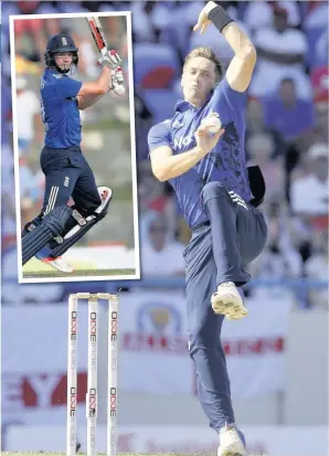  ??  ?? Bears and England star Chris Woakes in full flow and, inset, Steven Finn