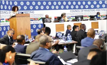  ??  ?? WELCOME: Lindiwe Sisulu, chairperso­n of the SADC Council of Ministers and Minister of Internatio­nal Relations and Co-operation, opens the Council of Ministers summit.