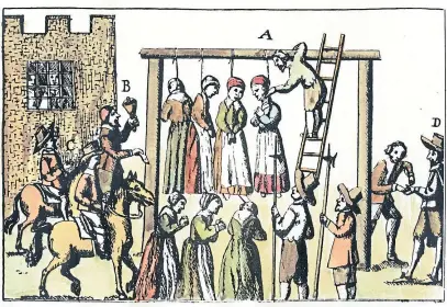 ??  ?? A 17th-Century English illustrati­on of an execution of women found guilty of witchcraft.