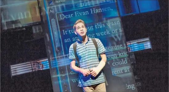  ?? Matthew Murphy ?? BEN PLATT played the titular teen in the off-Broadway production of “Dear Evan Hansen” at Second Stage in New York. He’s moving to Broadway with the show.