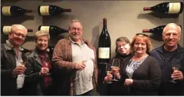  ?? Photo courtesy of Pat Hansen ?? From left, Carl and Terry Kanowsky, Allen and Diane Eggers, and Pat and Jim Hansen visit the Kosta Browne facility in Sebastopol for a wine tasting and tour in 2018.
