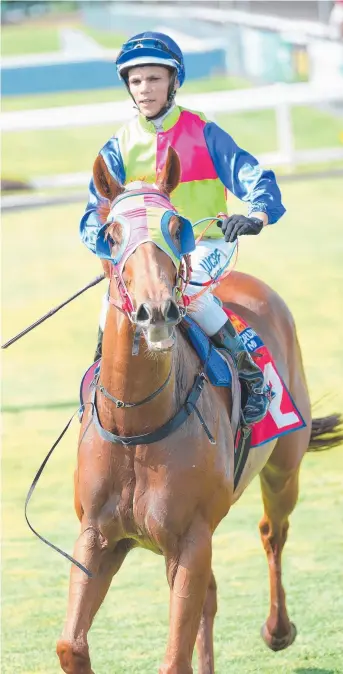  ?? Picture: PATRINA MALONE ?? Gary Clarke-trained Hook Me Up, ridden by Ray Vigar, won the feature 1200m race at Fannie Bay yesterday