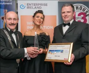  ??  ?? Michael Gaynor President Dundalk Chamber of Commerce, winner in 2016 Aine Corcoran of After Sybil and John Mulligan The Argus.