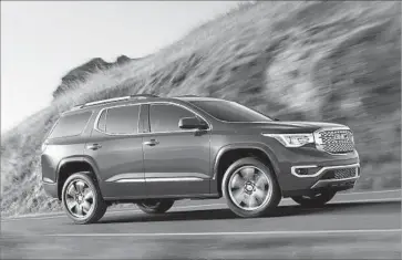  ?? Jim Haefner General Motors ?? THE ACADIA LINE — which has many trim levels, with different drivetrain­s and engines — starts at $30,920 for the base model. The Denali versions start at $46,870, while a fully dressed AWD unit can go for $52,285.