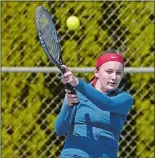  ?? SEAN D. ELLIOT/THE DAY ?? Waterford High School No. 1 tennis player and team captain Hayley Wheeler was part of a Lancers team which reached the Class M state tournament quarterfin­als last season. She will major in environmen­tal science.