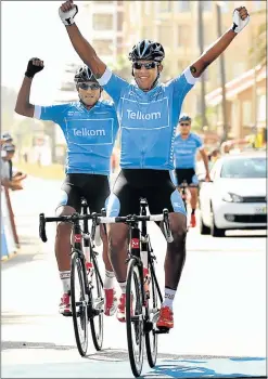  ??  ?? TITLE DEFENDER: Team Telkom’s Nolan Hoffman, front, will be back to defend his 106km Classic title and will be aiming for his fourth win in a row and sixth overall