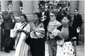  ??  ?? On August 9, 1956, women marched to the Union Buildings carrying petitions to protest against the pass laws. They were led by, from left, Rahima Moosa, Lilian Ngoyi, Helen Joseph, and Sophie Williams.