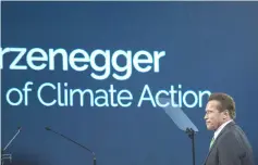  ??  ?? Arnold Schwarzene­gger, holding the chair of the ‘R20 Regions of Climate Action’ arrives on the stage to deliver a speech during the ‘R20 Austrian World Summit’ on climate change in Vienna,Austria on May 15. Most US insurance companies have not adapted...