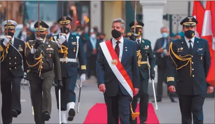  ?? Photo: Nampa/AFP ?? In charge… Peruvian interim President Francisco Sagasti leaves the Congress building following his swearing-in ceremony in Lima.