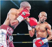  ?? Picture: ALEX VAN DER WESTHUIZEN ?? HOT SHOT: Simpiwe Konkco and Siyabonga Siyoi battle it out in a fight which saw Konkco win on points at Emperors Palace. Konkco has had a long layoff to do what he has been paid to do – fight.