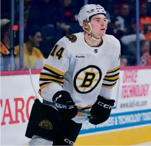  ?? MATT SLOCUM/ASSOCIATED PRESS ?? Ian Mitchell has been getting a good look from the Bruins coaching staff this preseason, including logging 21:44 of ice time vs. the Flyers.