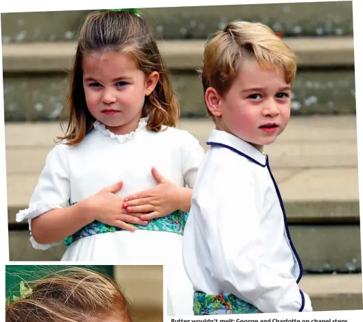  ??  ?? Butter wouldn’t melt: George and Charlotte on chapel steps