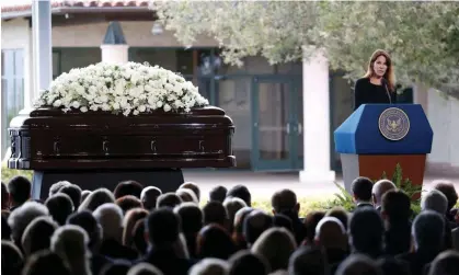  ?? ?? Patti Davis, daughter of Nancy Reagan, speaks at her mothers funeral at the Ronald Reagan Presidenti­al Library in Simi Valley, California, in 2016. Photograph: Lucy Nicholson/Reuters