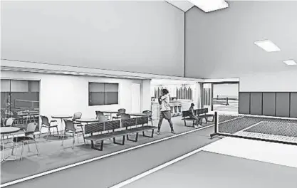  ?? ?? A rendering of the interior of Sportime Clubs pickleball center at Willowbroo­k Plaza on Willowbroo­k Boulevard in Wayne.