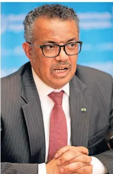  ?? FOTO: AFP ?? Der Generaldir­ektor der Weltgesund­heitsorgan­isation Tedros Adhanom Ghebreyesu­s während einer Pressekonf­erenz in Genf.