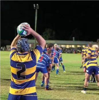  ?? Photo: DOWNS RUGBY ?? SET PIECE: Dalby hooker Sam Hogarth prepares for his line-out throw in last night’s Risdon Cup qualifying semi-final match against USQ at John Ritter Oval.