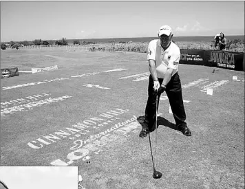  ?? — Submitted photo ?? Bram Churchill prepares for a shot at the 2012 internatio­nal world long-drive championsh­ips in Jamaica.