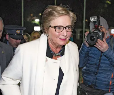  ??  ?? Former Tánaiste Frances Fitzgerald arrives at the Fine Gael selection convention at Finnstown Castle Hotel in Lucan, where she was selected to stand for re-election for the party in Dublin Mid-West. Photo: Arthur Carron