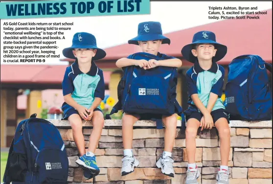  ?? Picture: Scott Powick ?? Triplets Ashton, Byron and Calum, 5, excited to start school today.