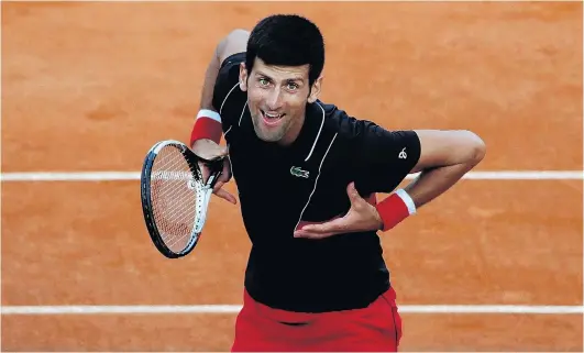  ?? PHOTO: REUTERS ?? Jovial Joker . . . Serbs Novak Djokovic celebrates winning his fourthroun­d match against Spaniard Fernando Verdasco at the French Open in Paris yesterday. Djokovic won 63, 64, 62